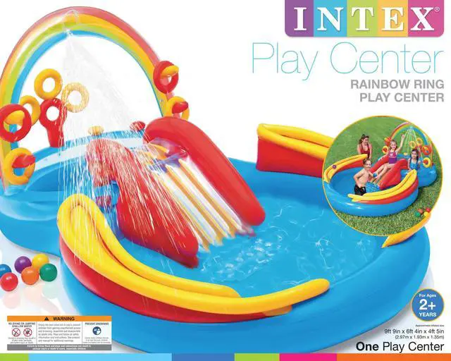 Alt view image 5 of 20 - Intex 9.75 x 6.3 Foot Rainbow Slide Inflatable Pool and Water Slide Ring Center
