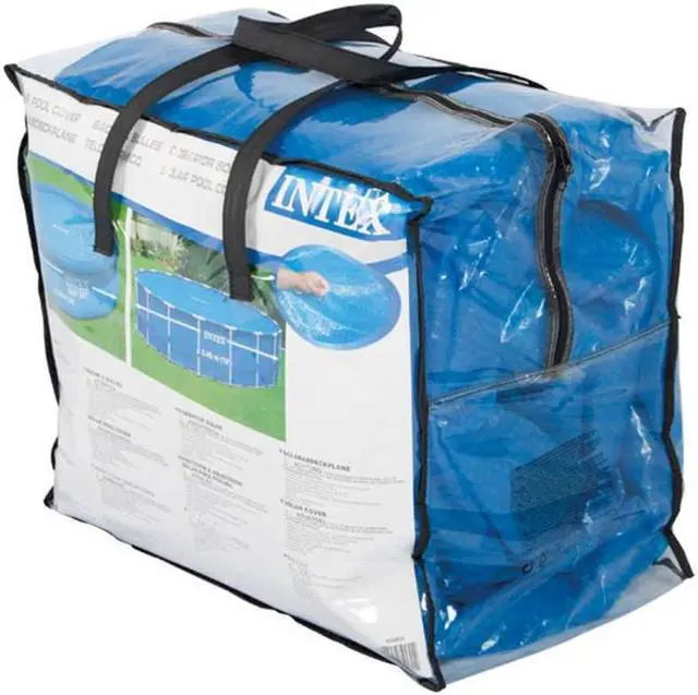 Alt view image 7 of 11 - Intex 15 Foot Round Easy Set Vinyl Solar Cover for Swimming Pools, Blue | 29023E