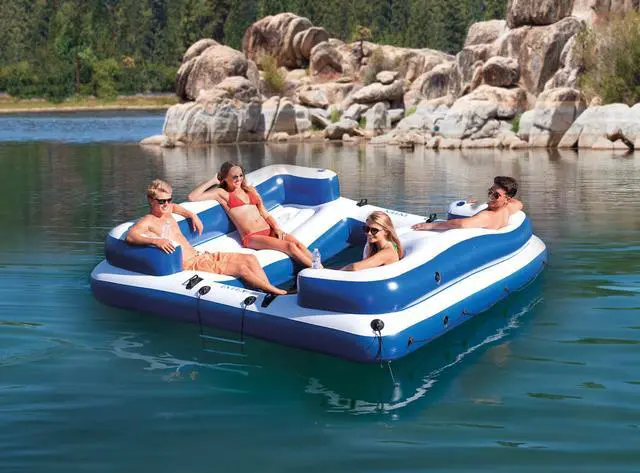 Alt view image 3 of 7 - Intex 58293EP Oasis Island Inflatable Giant 5 Person Lake Floating Lounge Raft