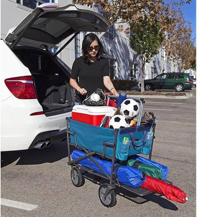 Alt view image 5 of 5 - Mac Sports Double Decker Collapsible Outdoor Cart Utility Garden Wagon, Teal