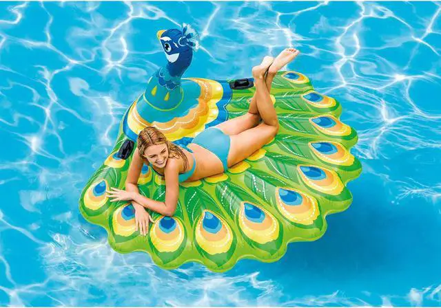 Alt view image 7 of 7 - Intex Giant Inflatable Colorful Peacock Island Ride On Swimming Pool Float Raft