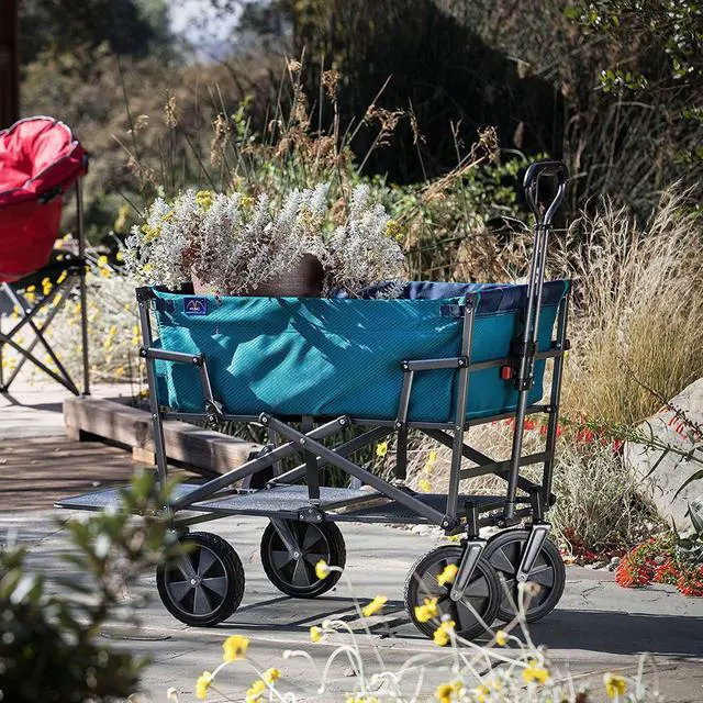 Alt view image 4 of 5 - Mac Sports Double Decker Collapsible Outdoor Cart Utility Garden Wagon, Teal