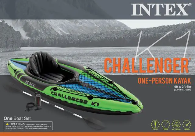 Alt view image 8 of 14 - Intex Challenger K1 Inflatable Single Person Kayak Set and Accessory Kit w/ Pump