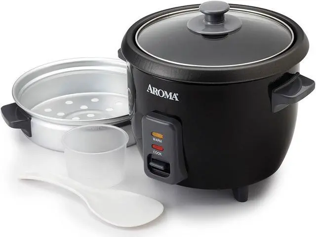 Alt view image 3 of 8 - Aroma 6 Cup Cooked White Pot Style Rice Cooker & Food Steamer, Black