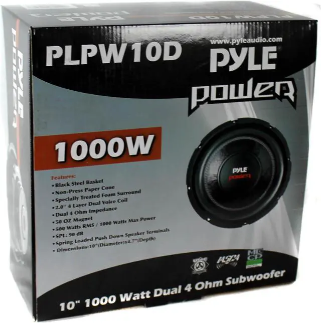 Alt view image 15 of 20 - PYLE PLPW10D Pyle 10 Woofer 500W RMS/1000W Max Dual 4 Ohm Voice Coils