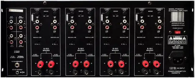 Alt view image 3 of 13 - New Pyle Pt8000ch 19" Rack Mount 8000W 8 Ch Stereo Mono Amplifier Amp 8 Channel