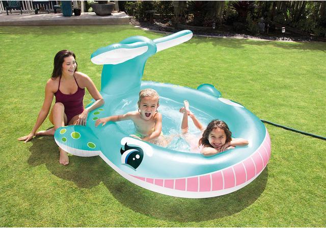 Alt view image 2 of 10 - Intex 57440EP 79" x 77" x 36" Inflatable Whale Spray Kiddie Pool for Kids 2+