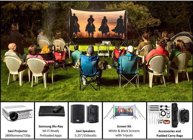 Alt view image 9 of 17 - Recreation Series System | 9' Front and Rear Projection Screen with HD Savi 1080p Projector, Surround Sound System & Blu-Ray Player w/WiFi (EZ-950)