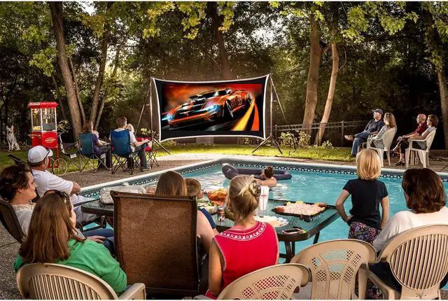 Alt view image 10 of 17 - Recreation Series System | 9' Front and Rear Projection Screen with HD Savi 1080p Projector, Surround Sound System & Blu-Ray Player w/WiFi (EZ-950)