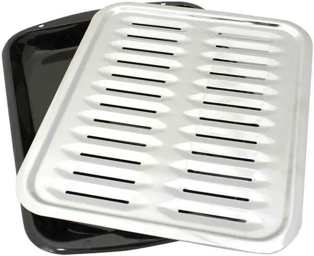 Alt view image 3 of 9 - 2-Piece Heavy Duty Porcelain and Chrome Plated Full Size Broiler Pan Range Kleen