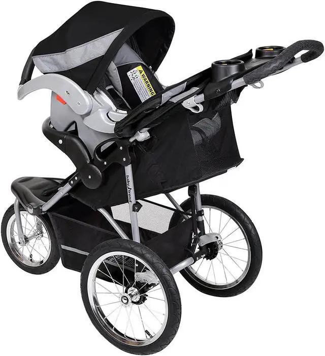 Alt view image 7 of 10 - Baby Trend Expedition Jogger Travel System, Millennium White (Includes Expedition 3 Wheel Jogging Stroller and EZ Flex-Loc® 30 Infant Car Seat)