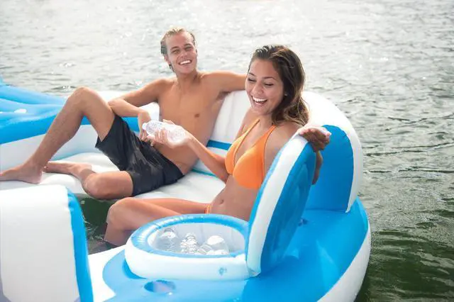 Alt view image 10 of 14 - Intex 56299EP Inflatable Splash N Chill Lake Pool Island Raft Lounger, 7 adults