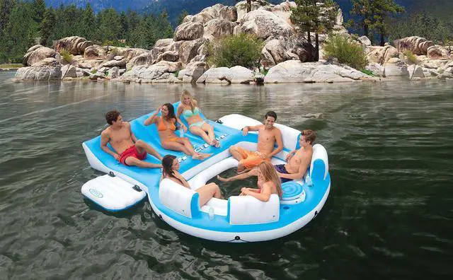 Alt view image 9 of 14 - Intex 56299EP Inflatable Splash N Chill Lake Pool Island Raft Lounger, 7 adults