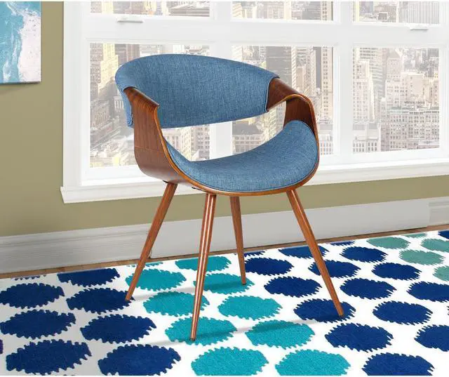 Alt view image 11 of 13 - Armen Living Butterfly Mid-Century Dining Chair in Walnut & Blue