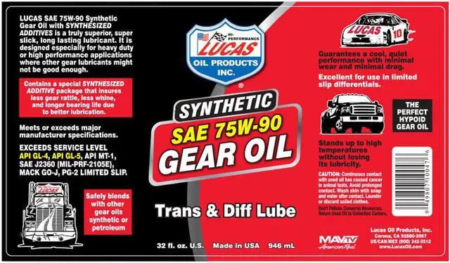 Alt view image 5 of 11 - Lucas Oil 75/90 Synthetic Gear Oil1 Gal