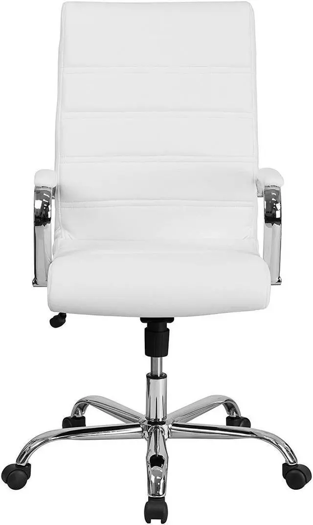 Alt view image 15 of 20 - High Back Office Chair | White LeatherSoft Office Chair with Wheels and Arms