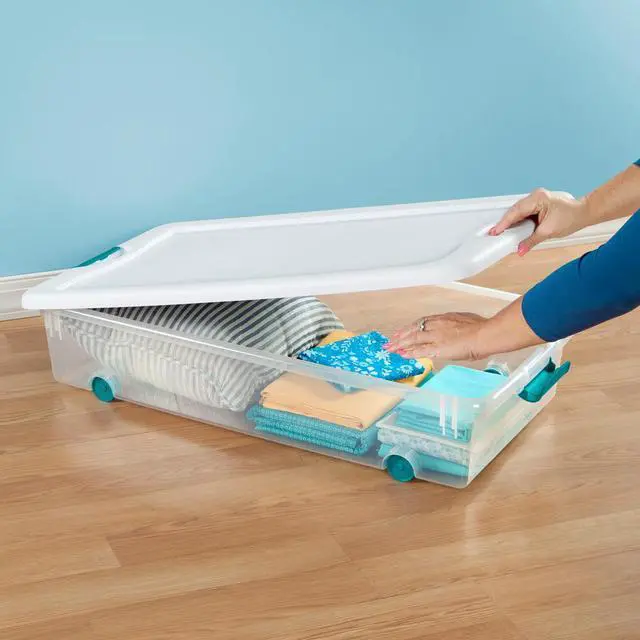 Alt view image 4 of 13 - Storage Tote, Color Clear/White, Outside Height 7", Outside Length 33-7/8"