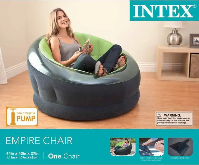 Alt view image 5 of 5 - intex empire inflatable chair, 44" x 43" x 27", green
