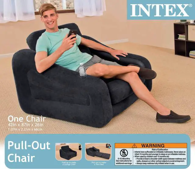 Alt view image 7 of 7 - Intex 68565EP Inflatable Pull Out Sofa Chair and Twin Bed Air Mattress Sleeper