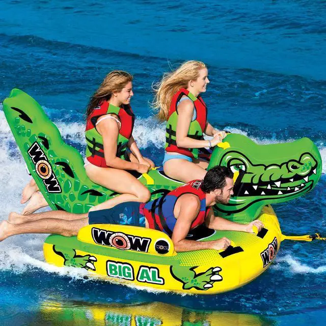 Alt view image 4 of 5 - WOW Watersports Big Al Alligator 4 Person Towable Lake Boating Tube Raft, Green