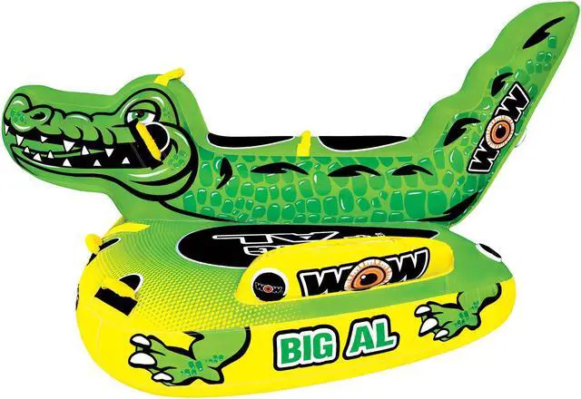 Main image of WOW Watersports Big Al Alligator 4 Person Towable Lake Boating Tube Raft, Green