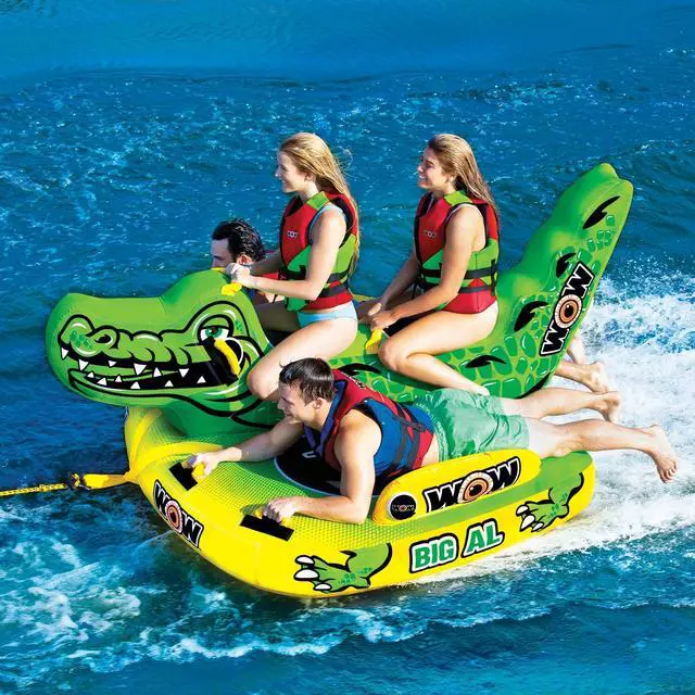 Alt view image 5 of 5 - WOW Watersports Big Al Alligator 4 Person Towable Lake Boating Tube Raft, Green