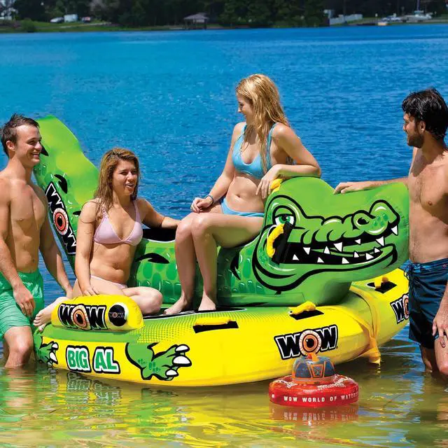 Alt view image 3 of 5 - WOW Watersports Big Al Alligator 4 Person Towable Lake Boating Tube Raft, Green