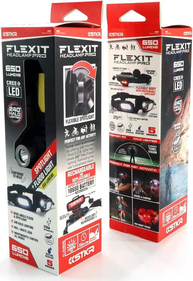 Alt view image 7 of 10 - STKR Concepts FLEXIT Headlamp PRO 6.5- 650 Lumens LED Rechargeable Headlamp, Low Profile, Comfort fit Design with 240-degree Halo Lighting, Black, one Size fits All