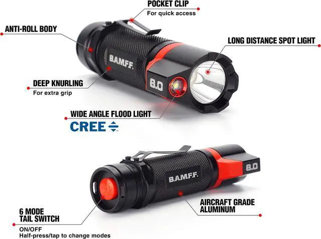 Alt view image 5 of 7 - STKR Concepts BAMFF 8.0 - 800 Lumen Dual CREE LED Tactical Flashlight