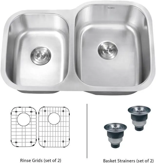 Alt view image 8 of 16 - Ruvati 16-Gauge Premium Stainless-Steel Double-Bowl 32-Inch Undermount Kitchen Sink