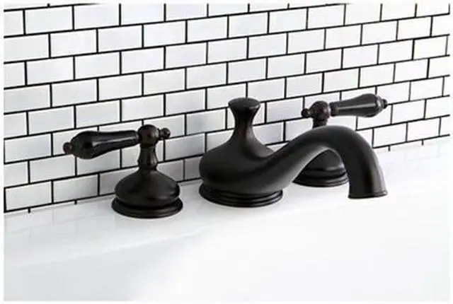 Main image of Kingston Brass KS3335PKL Heritage Onyx Roman Tub Filler With Black Porcelain Lev