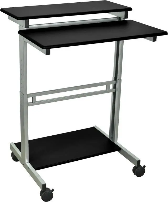 Alt view image 4 of 12 - Luxor 31.5"W Mobile Computer Workstation Cart Desk with Keyboard Tray (Grey/Black)