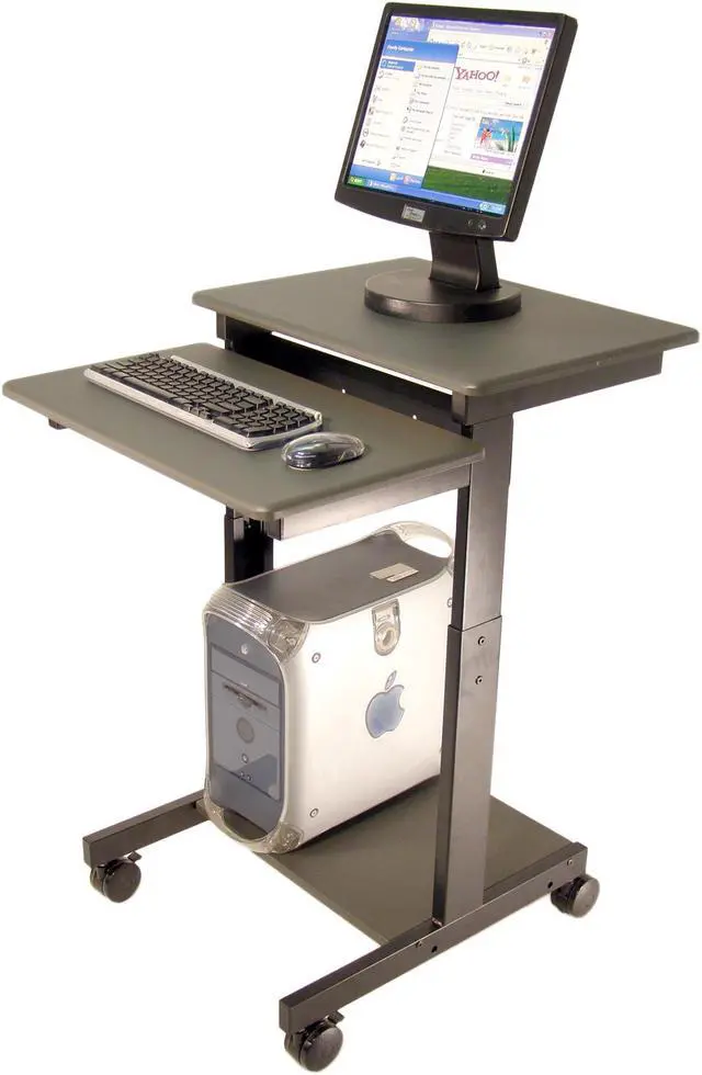 Alt view image 2 of 10 - Luxor Height Adjustable Multipurpose Rolling Mobile Stand up Presentation Computer Workstation With Keyboard Pullout Tray Gray Black