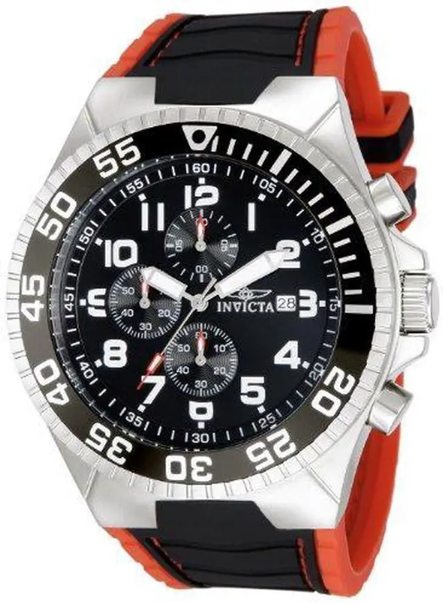 Alt view image 10 of 12 - Invicta Men's Pro Diver Chronograph Black Dial Black/Red Polyurethane