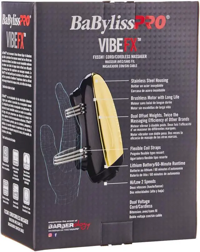 Alt view image 7 of 9 - BabyLiss Pro Vibe FX Cord / Cordless Massager FXSSMG Gold