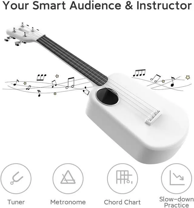 Alt view image 2 of 6 - PopuMusic Populele 2 Compact and Portable Smart Ukulele Carbon Fiber Edition - White
