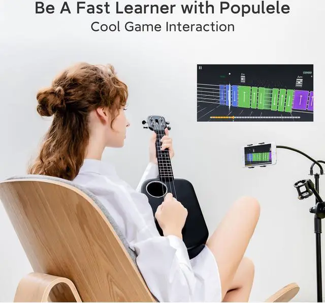 Alt view image 6 of 6 - PopuMusic Populele 2 Compact and Portable Smart Ukulele Carbon Fiber Edition - White
