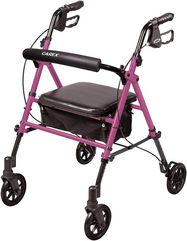 Carex Step 'N Rest Aluminum Rolling Walker For Seniors, Pink, Rollator  Walker With Seat, Back Support, 6 Inch Wheels, 250lbs Support, Lightweight  