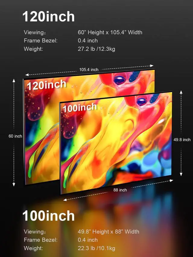 Alt view image 3 of 8 - AWOL Vision 120 inch 16:9 Fixed Frame Projector Screen, 4K / 8K UHD, Matte White