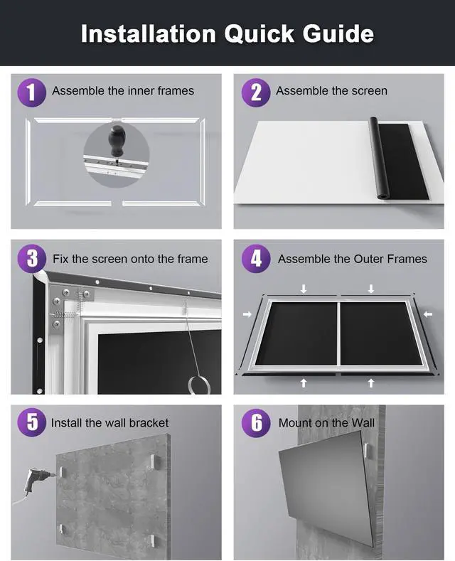 Alt view image 6 of 8 - AWOL Vision 120 inch 16:9 Fixed Frame Projector Screen, 4K / 8K UHD, Matte White