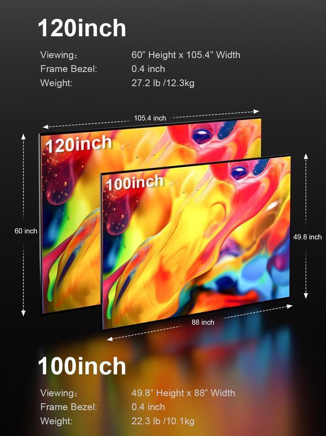 Alt view image 3 of 8 - AWOL Vision 100 inch 16:9 Fixed Frame Projector Screen, 4K / 8K UHD, Matte White