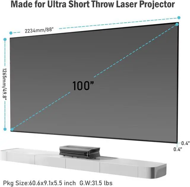Alt view image 6 of 7 - AWOL VISION 100 inch UST Projector Screen, Ambient Light Rejecting, Fixed Frame