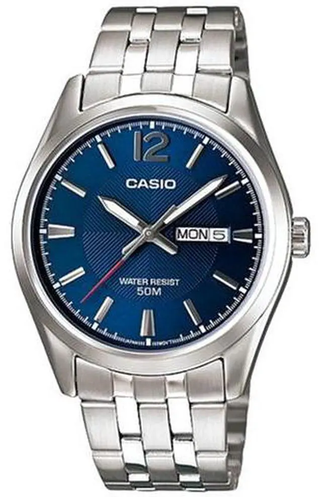 Main image of Casio Men's MTP1335D-2AV Silver Stainless-Steel Quartz Watch with Blue Dial