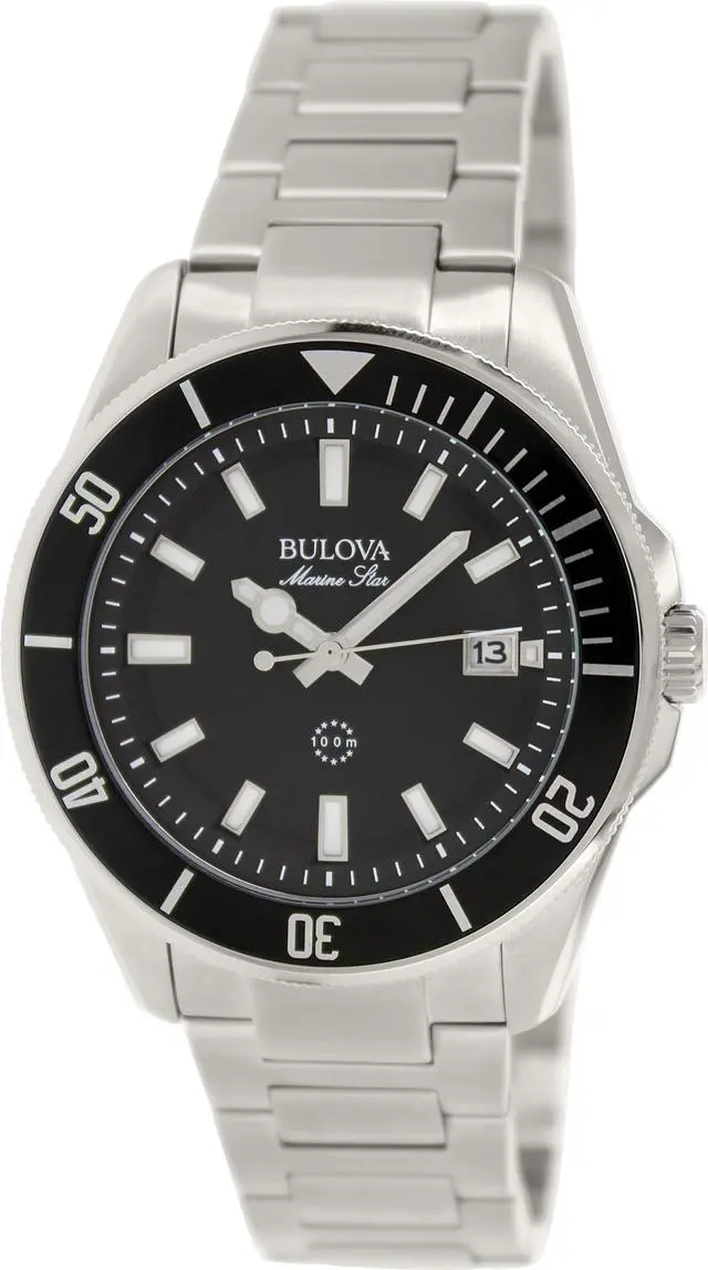 Alt view image 3 of 12 - Bulova 98B203 Marine Star Silver-Tone Steel Black Dial Men's Watch
