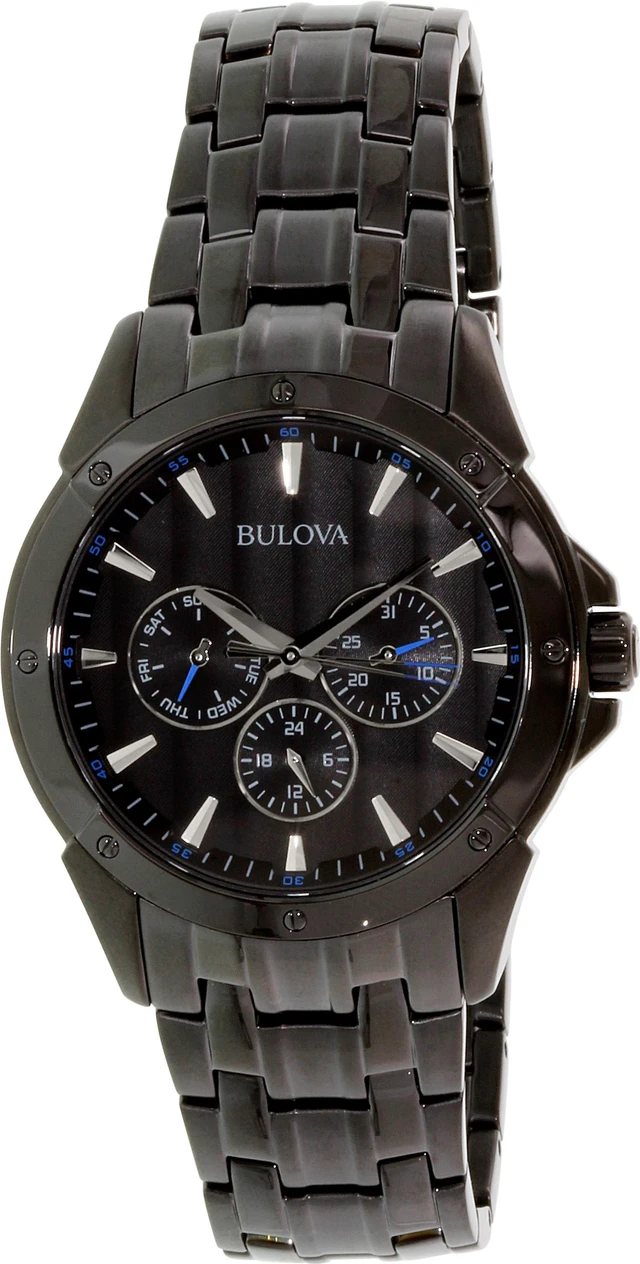 Main image of Bulova Mens Day/Date Black ION Finish Bracelet Dress Quartz Watch 98C121
