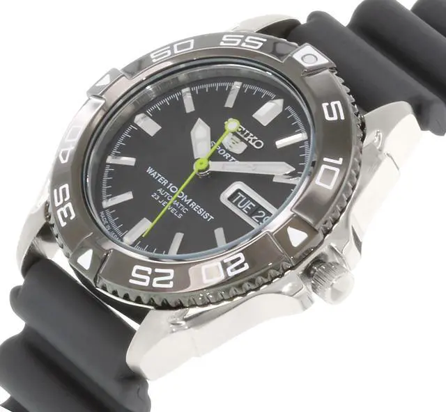 Alt view image 4 of 12 - Seiko SNZB23J2 Seiko 5 Sports Automatic Black Dial Rubber Strap Day and Date Display