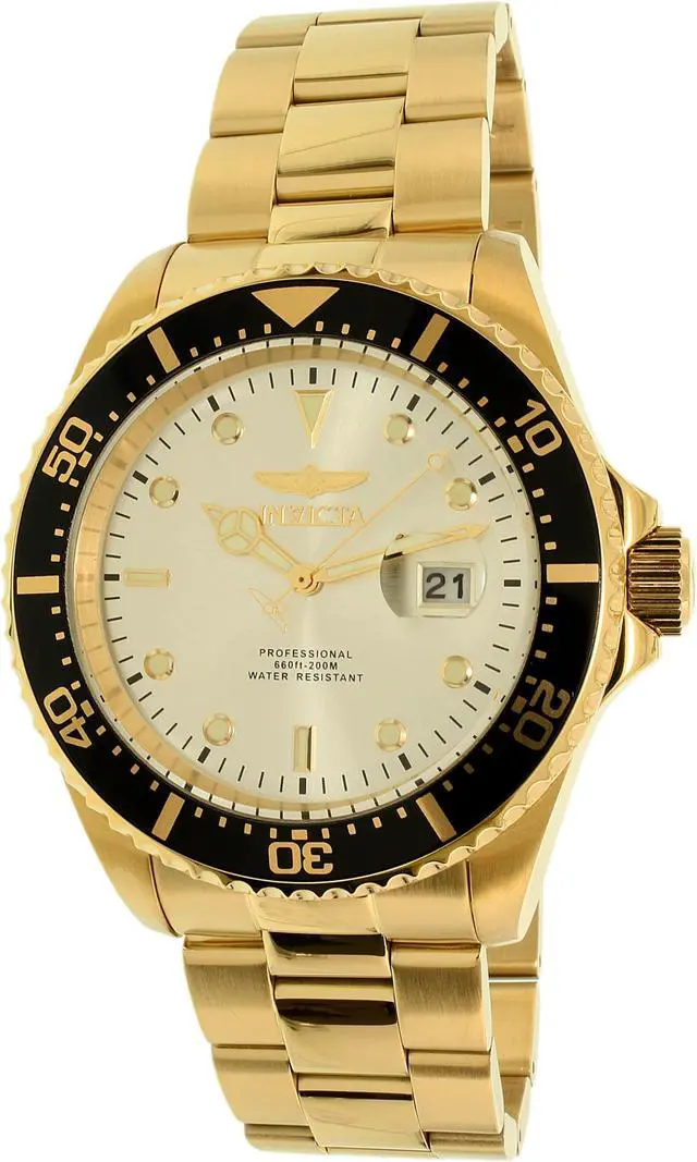 Alt view image 4 of 12 - Men's Pro Diver 18K Gold Plated Stainless Steel Champagne Dial