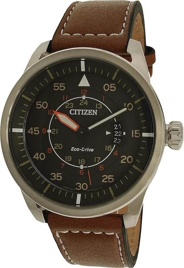 Alt view image 6 of 19 - Citizen AW1361-10H Men's Avion Eco-Drive Charcoal Dial Brown Leather Strap Watch