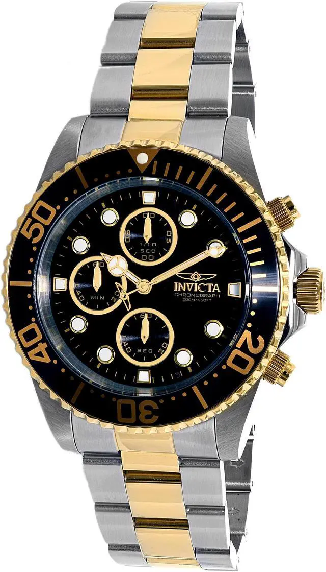 Alt view image 10 of 17 - Invicta 1772 Men's Pro Diver Two Tone Black Dial Coin Edge Bezel Chronograph Wat