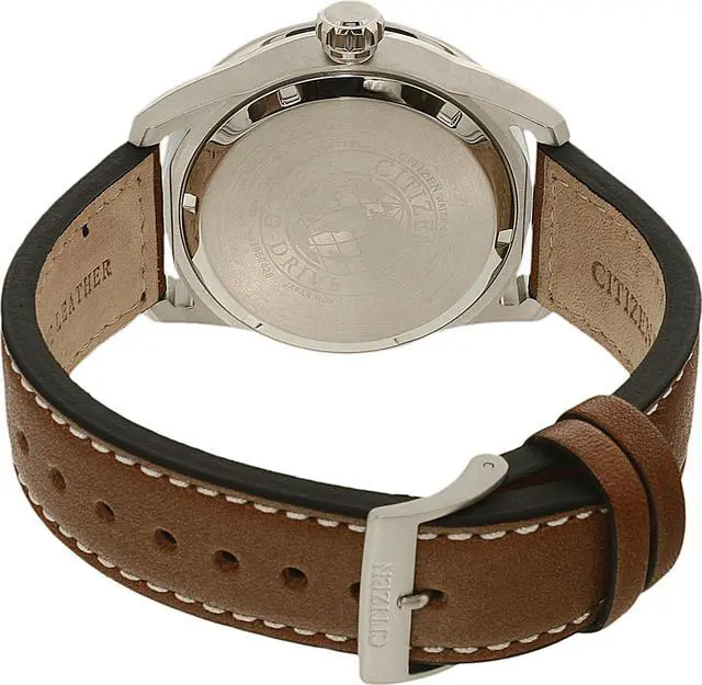 Alt view image 13 of 19 - Citizen AW1361-10H Men's Avion Eco-Drive Charcoal Dial Brown Leather Strap Watch